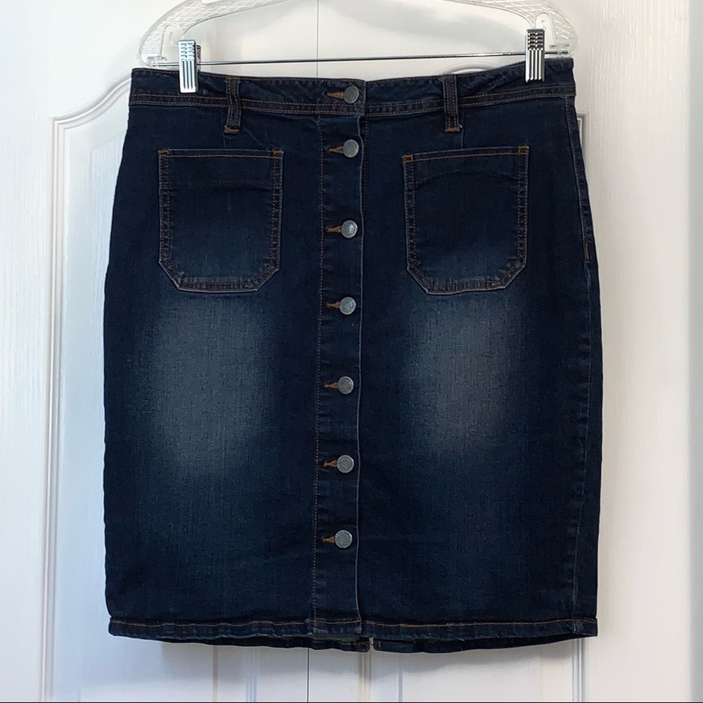 KENNETH COLE REACTION Jean Denim button up pencil skirt womenβs size 12 blue
